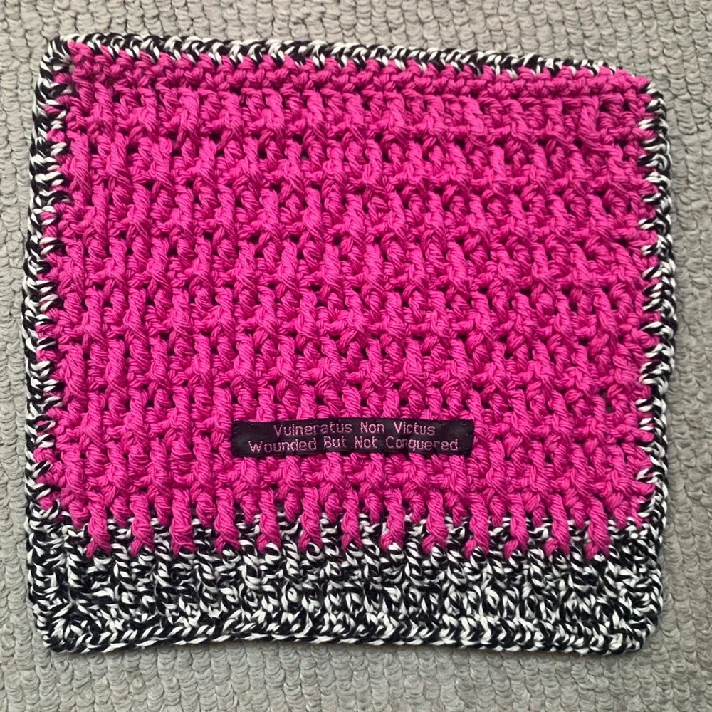 All Cotton Breast Cancer Awareness motif Washcloths — crocheted. Set of 2.